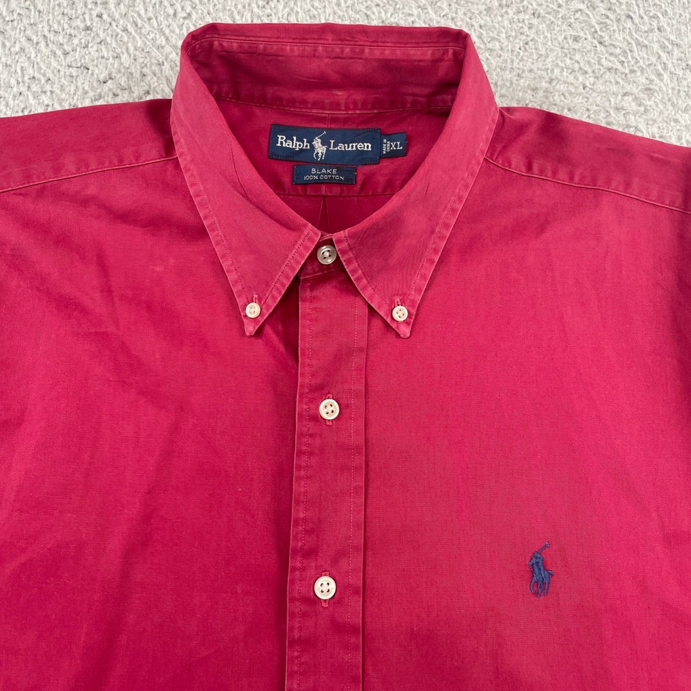 Ralph Lauren Button Down‎ Mens XL Red Blake Shirt Long Sleeve Cotton Solid Logo
